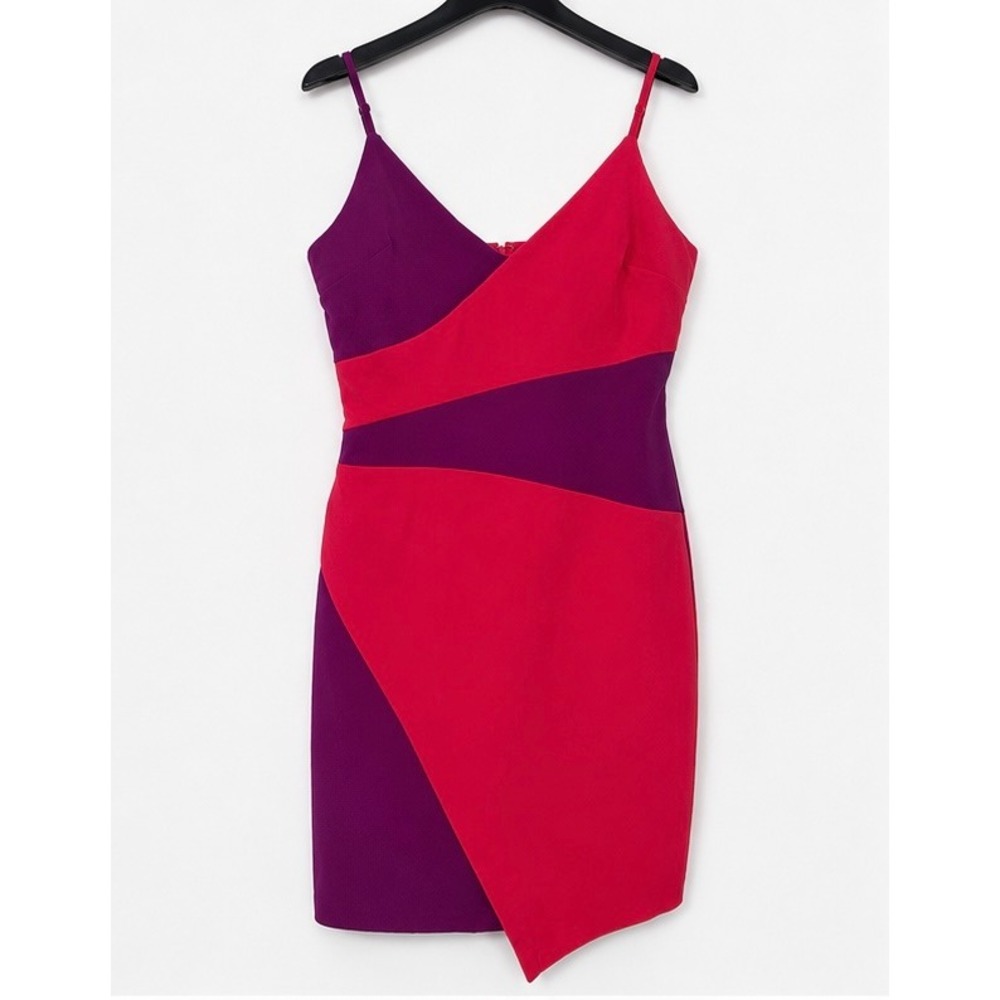 Nicole Miller Collection Pink Purple Colorblock Sheath Dress Asymmetric Hem 12